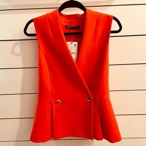 Zara Orange Crossover Fitted Sleeveless Blouse